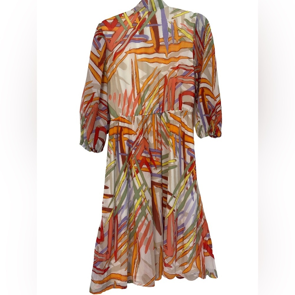 New York & Company Vibrant Patterned Balloon-Sleeve Pleated Dress - Picture 7 of 7